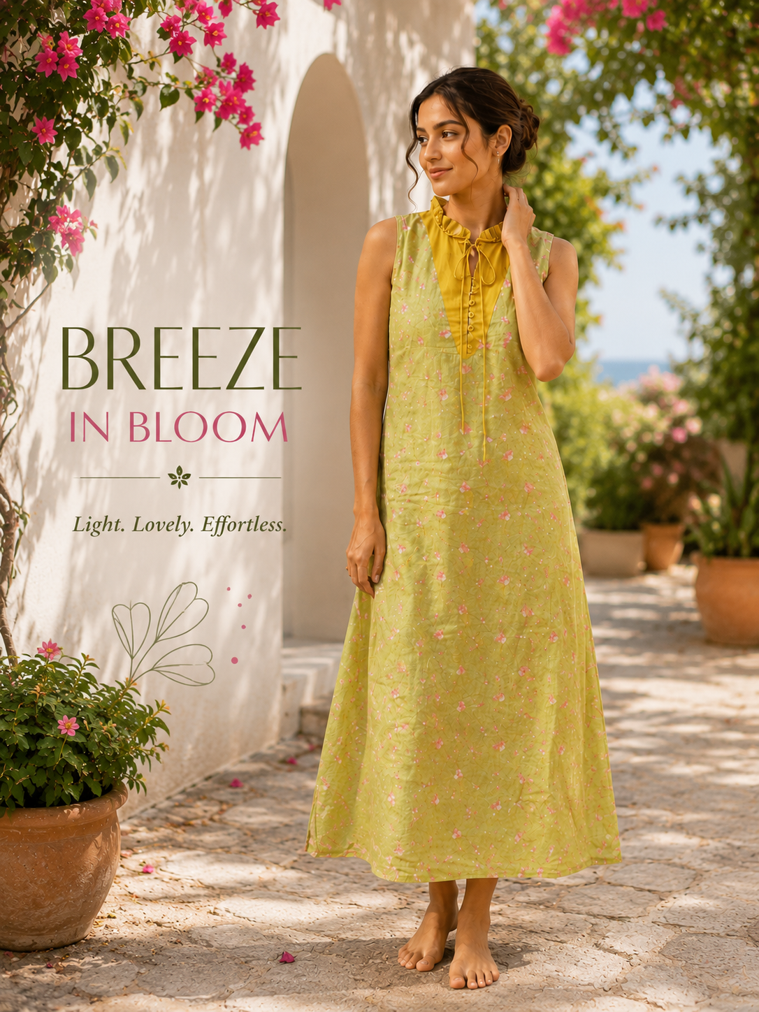 Floral Print A-line Dress with Side Tie-Ups