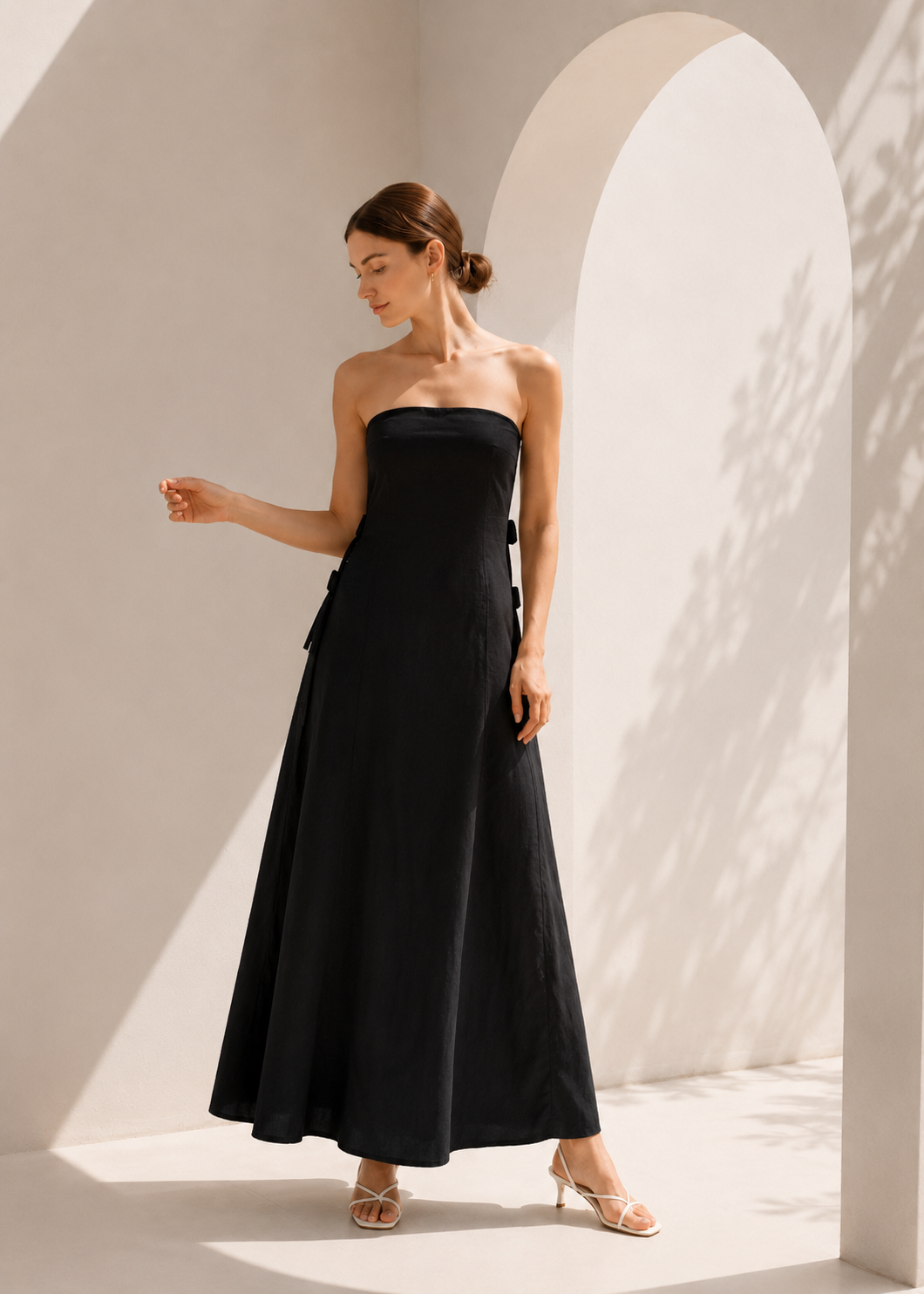 Florence Linen Strapless Maxi Dress
