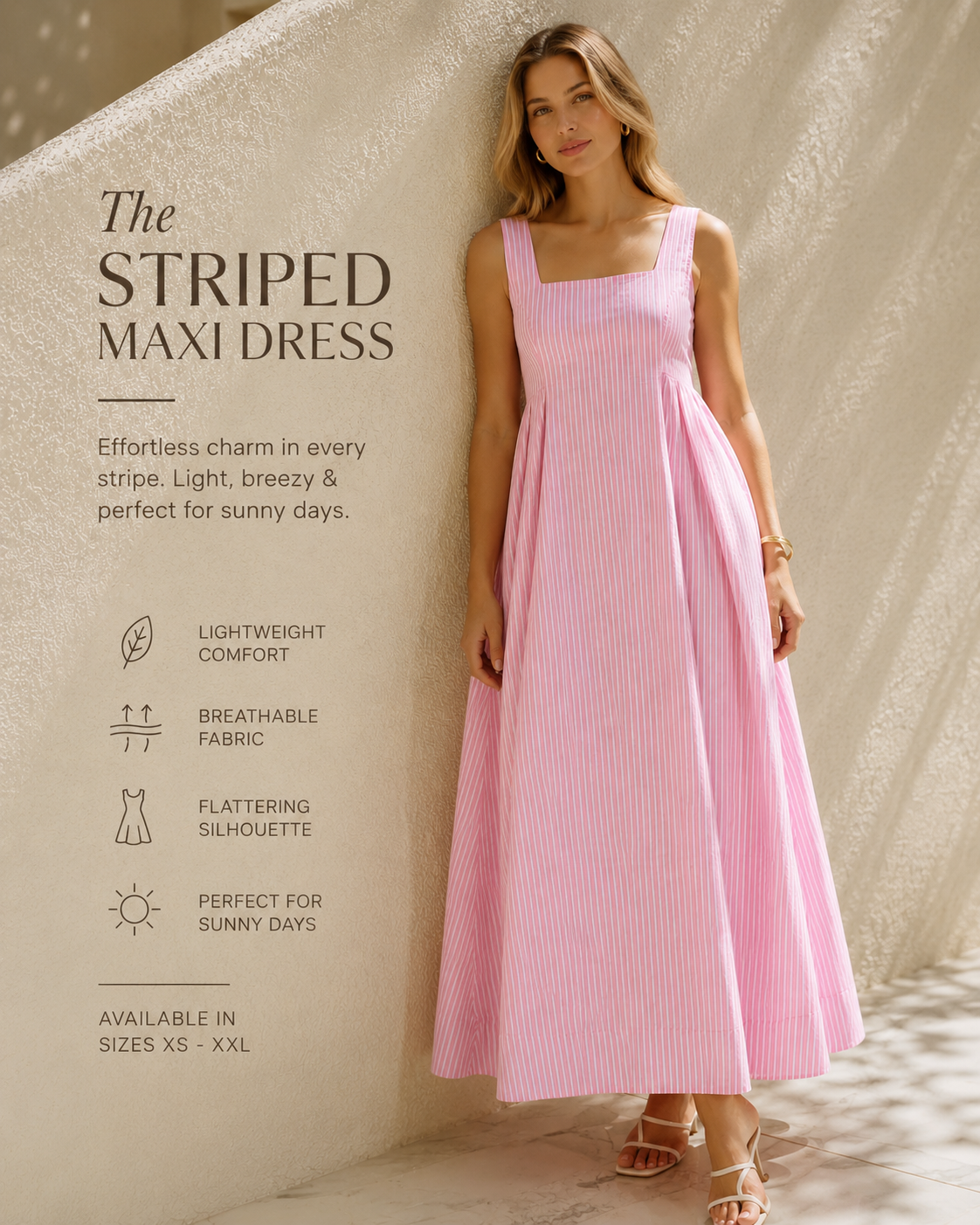 Women Striped Square Neck Cotton Fit & Flare Midi Dress