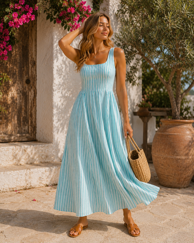 Bayside Striped Linen Dress