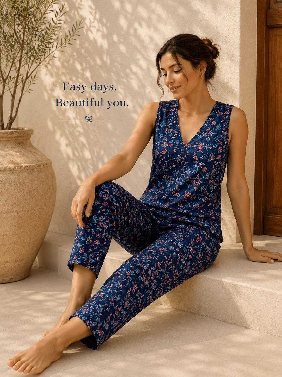 Floral Print Wrap Top & Pyjamas Set