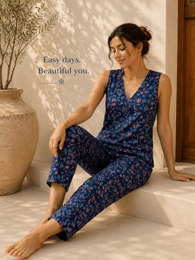 Floral Print Wrap Top & Pyjamas Set