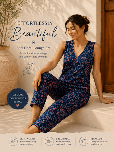 Floral Print Wrap Top & Pyjamas Set