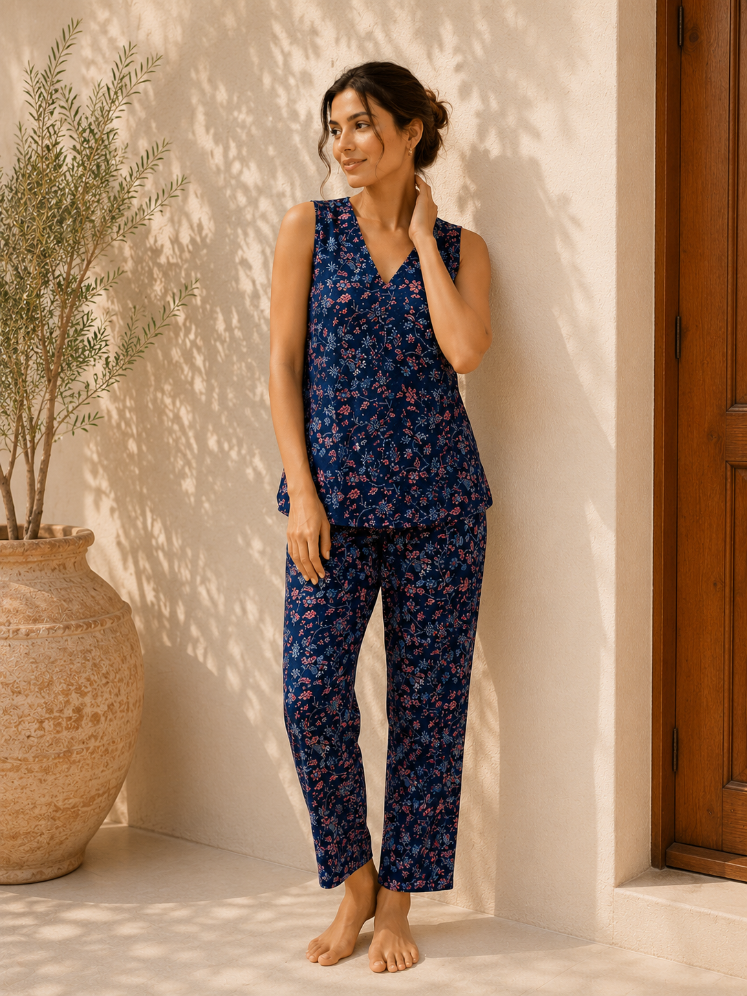Floral Print Wrap Top & Pyjamas Set