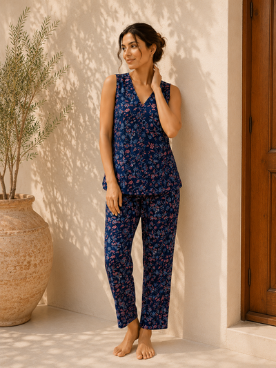 Floral Print Wrap Top & Pyjamas Set