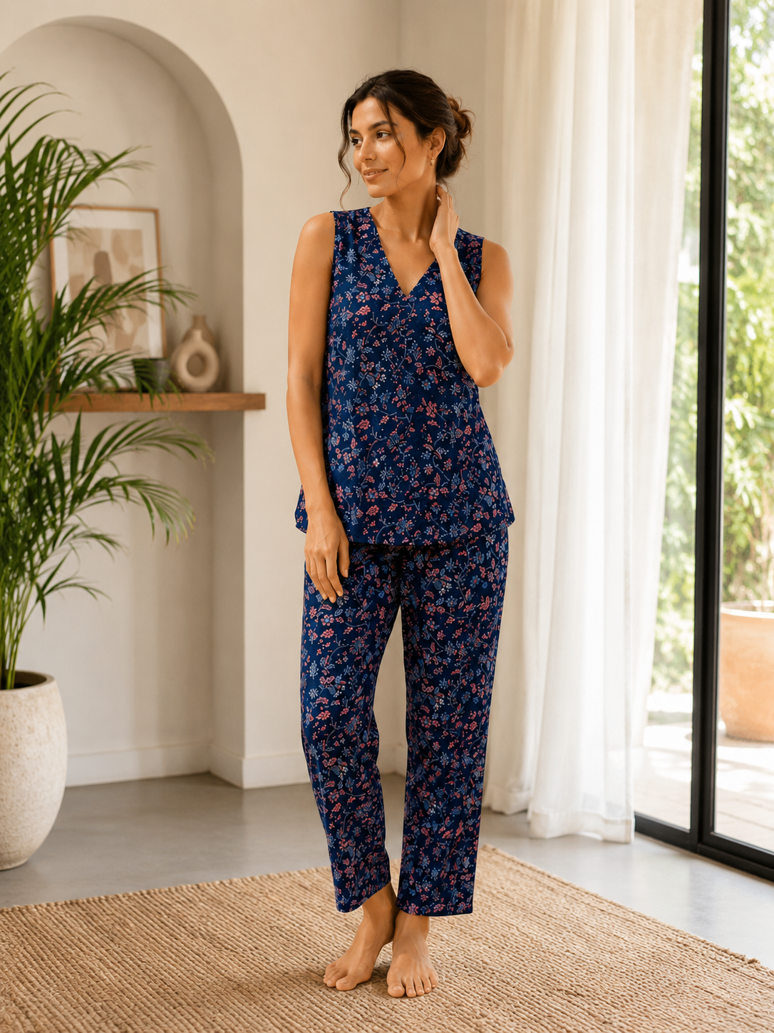 Floral Print Wrap Top & Pyjamas Set