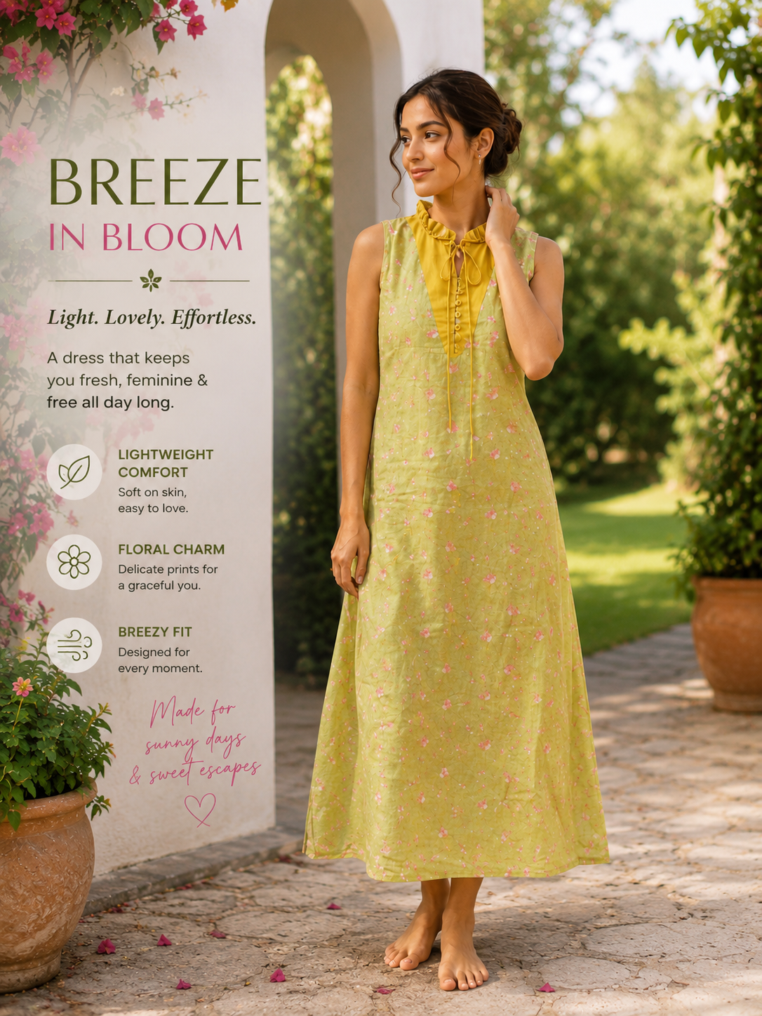 Floral Print A-line Dress with Side Tie-Ups