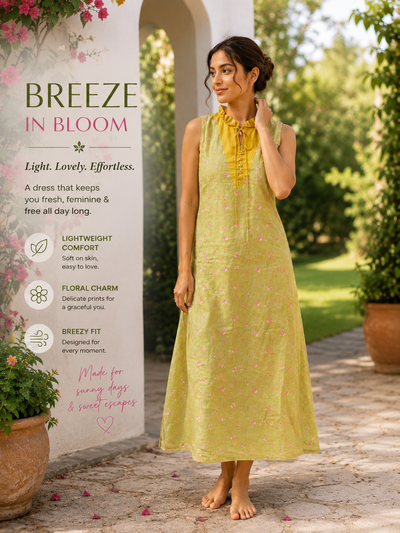 Floral Print A-line Dress with Side Tie-Ups