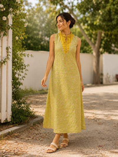 Floral Print A-line Dress with Side Tie-Ups
