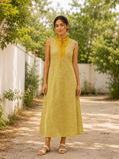Floral Print A-line Dress with Side Tie-Ups
