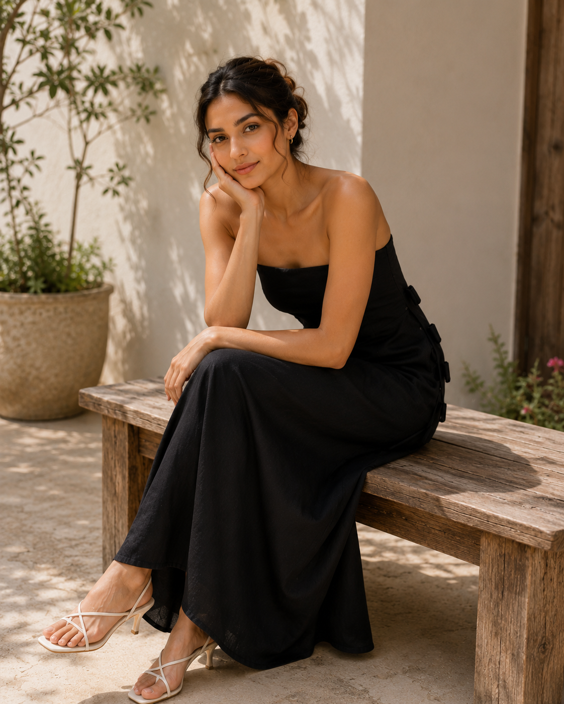 Florence Linen Strapless Maxi Dress