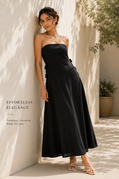 Florence Linen Strapless Maxi Dress