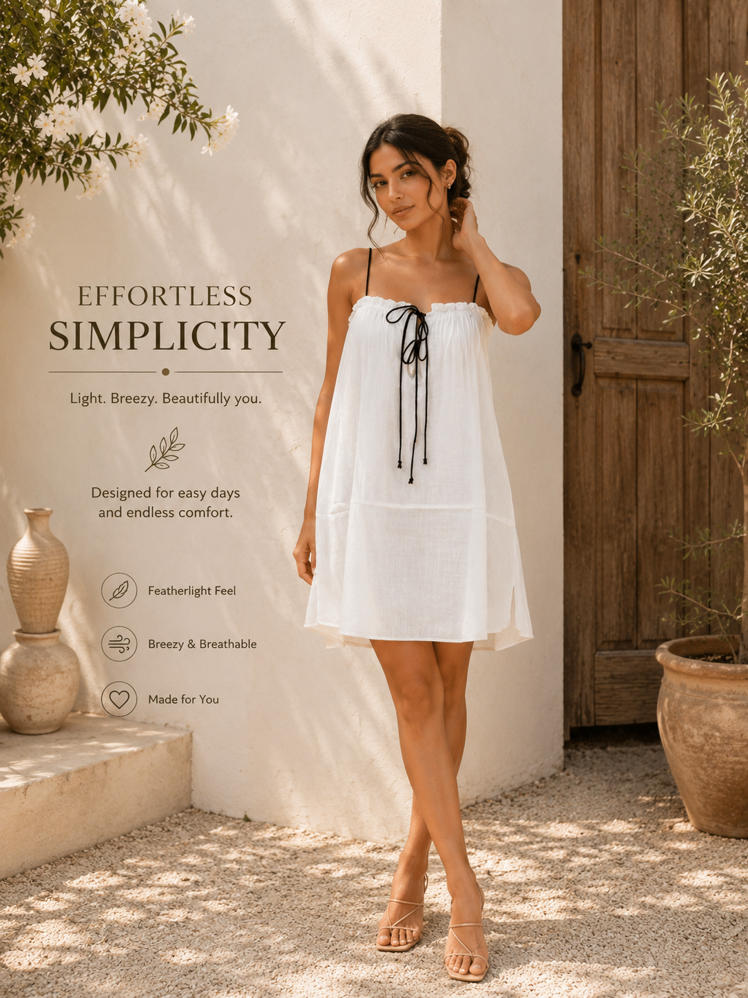 White Tie-Front Mini Dress - Sleeveless Summer Dress